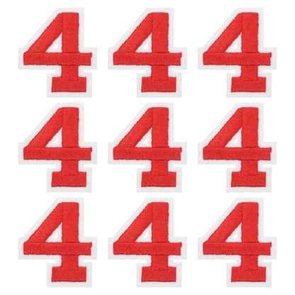 MECCANIXITY Iron on Number Patches 2" Number 4 Iron on Embroidered Patch Sew on Letter Stickers Applique for Repairing Clothing Jeans Shoes Hats DIY(Red, Pack of 9) - style: Number 4