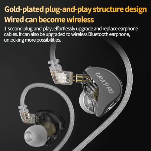 CCA CRA PRO in Ear Monitor Headphones, Ultra-Thin DLC Diaphragm Dynamic Driver Gaming Earbuds, Clear Sound & Deep Bass, IEMS for Singer Musicians Drummers DJ - color: Crystal, style: Without Mic