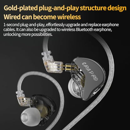 CCA CRA PRO in Ear Monitor Headphones, Ultra-Thin DLC Diaphragm Dynamic Driver Gaming Earbuds, Clear Sound & Deep Bass, IEMS for Singer Musicians Drummers DJ - color: Crystal, style: Without Mic