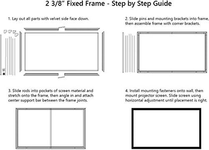 Silver Ticket Products STR Series 6 Piece Home Theater Fixed Frame 4K / 8K Ultra HD, HDTV, HDR & Active 3D Movie Projection Screen, 16:9 Format, 106" Diagonal, High Contrast Material STR-169106-HC - color: High Contrast Material, size: 16:9, 106"