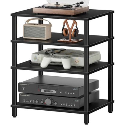 LELELINKY 4-Tier AV Media Player Stand, Black Stereo Cabinet, Modern Stereo Cabinet, Wooden TV Stand,Game Console Shelf, Multifunctional Entertainment Center, Suitable for Home, Conference Room - color: Black, size: 4 Tier