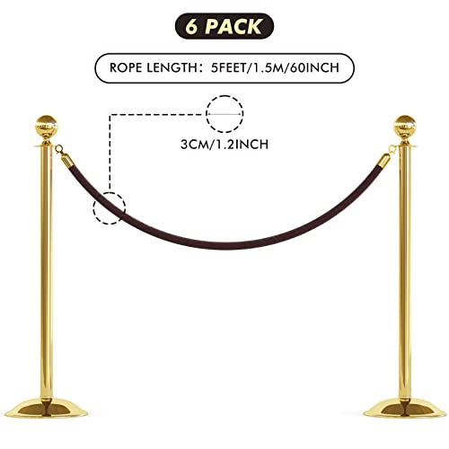 Woanger 6 Pack Velvet Stanchion Rope Black 5 Feet Crowd Control | Stanchion Ropes Safety Barrier for Red Carpet Event, Theaters, Hotel, Grand Opening, Queue Management, with Gold Plated Hook - color: Black, size: 5 Feet