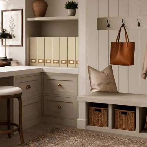 BLU MONACO | Cardboard Magazine File Holder Set of 6 | Vertical Magazine File Holder with Label Slots | Beige Linen Foldable File Organizers for Desk Shelf Office - color: Grey Linen
