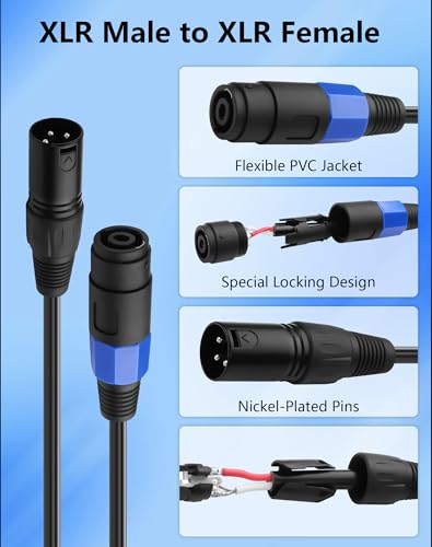CERRXIAN Speakon to XLR Speaker Cable, 16AWG XLR Male to Speakon Female Audio Adapter with Twist Lock for Amplifier Pro DJ PA Stage - 6.5FT