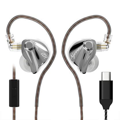 CCA Xyrra Dual Driver in-Ear Monitor Headphones,1DD+1BD HiFi IEM Earphones,Wired Gaming Earbuds for Gamers Musicians - color: Silver, style: With Mic,USB-C