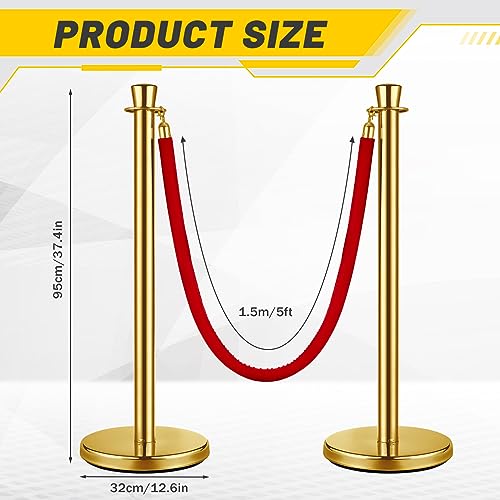 Wesiti 6 Pcs Stainless Steel Stanchion Post Queue, 5ft Red Velvet Rope Red Carpet Ropes and Poles Stanchions and Velvet Ropes Gold Stanchions with Red Rope Crowd Control Barriers for Party Supplies - color: Gold