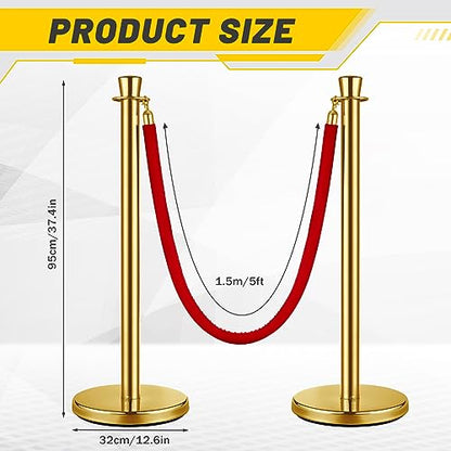 Wesiti 6 Pcs Stainless Steel Stanchion Post Queue, 5ft Red Velvet Rope Red Carpet Ropes and Poles Stanchions and Velvet Ropes Gold Stanchions with Red Rope Crowd Control Barriers for Party Supplies - color: Gold