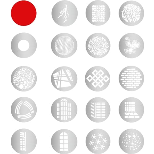 WELLMAKING G-10 GOBO Kit 19 Metal Gobos with Red Gel for Optical Snoot | Creative projection patterns, RGB color effects, spotlight shaping, studio lighting, video creation, and artistic designs - color: Red