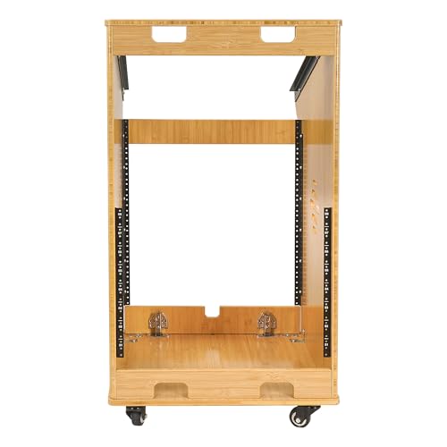 Sound Town DIY Solid Carbonized Bamboo Studio Rack with 11U Slant Mixer Top, 10U Front Rack, 2U Bottom Storage, Casters, Rubber Feet, for Recording Room, PA/DJ Equipment, Home-Audio (STBR-M11X12) - size: 12U w/ Mixer Top, 2U Drawer