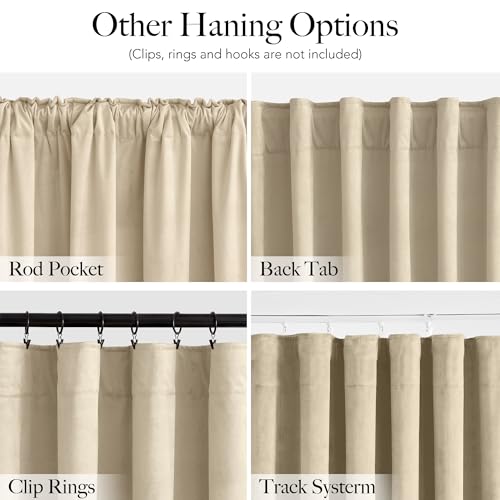 RYB HOME Beige Velvet Curtains 84 inches Long for Bedroom Farmhouse | Thermal Insulated, Room Darkening, UV Privacy Block, With Hook Belt, Back Tab, Living Dining Room, W52 x L84, 2 Panels - color: Beige, size: 52"W x 84"L (Pack of 2)
