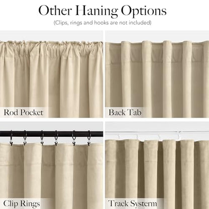RYB HOME Beige Velvet Curtains 90 inches Long for Living Room Farmhouse | Thermal Insulated, UV Privacy Blocking, Energy Efficient, Noise Reducing, Back Tab, Guest Room Office, W52 x L90, 2 Panels - color: Beige, size: 52"W x 90"L (Pack of 2)