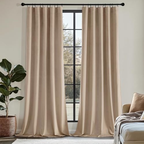 MIULEE Camel Beige Velvet Curtains 84 Inch Long 2 Panels, W40 x L84 | Luxury Super Soft, Thermal Insulated, Room Darkening Drapes, Rod Pocket Design, Window Curtains for Bedroom Living Room - color: Camel Beige, size: 40"W x 84"L (Pack of 2)