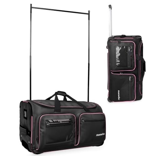 Fanwoli 23" Dance Bag with Garment Rack, Rolling Competition Duffel - color: BlackPink