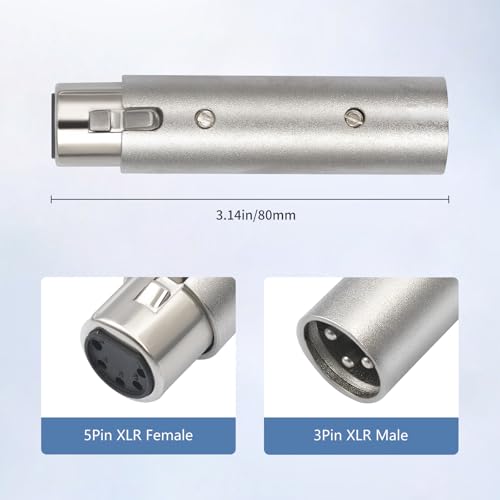 2Pack XLR-M 3 Pin to XLR-F 5 Pin Adapter, 3 Pin Male to 5 Pin Female DMX Gender Changer, Microphone Adapter with Secure Locking for DMX& Pro Audio - color: 5Pin F to 3Pin M