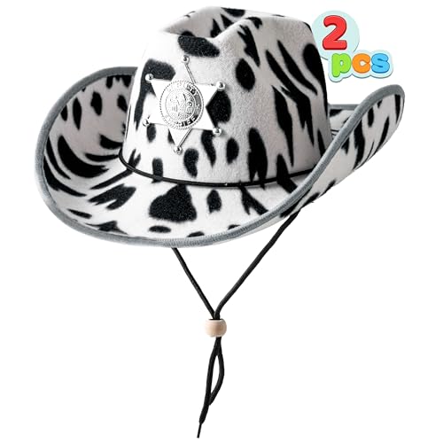 Spooktacular Creations 2 Pcs Adult Kids Felt Cow Print Cowboy Hat, Halloween Costume Accessory for Boys Girls, Cowgirl Hat for Women Wild West Themed Parties