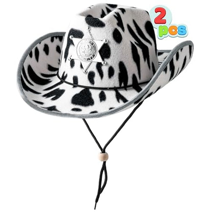 Spooktacular Creations 2 Pcs Adult Kids Felt Cow Print Cowboy Hat, Halloween Costume Accessory for Boys Girls, Cowgirl Hat for Women Wild West Themed Parties