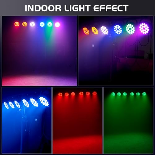 LED Stage Lights,18x18 Watt RGBWAUV 6-in-1 LED Par Lights, Aluminum Low Noise DMX512 Sound Activated Remote Control Wall Wash DJ Lights for Parties Disco Club Wedding Church Events