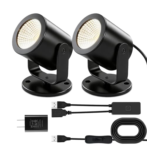 TAYSING LED Spotlight Indoor 5W USB Powered 360 Degree Rotating Mini Display Accent Light for Pictures Paintings Plants Shelves Cabinet Showcase, 2 Pack Neutral White 4000K - color: Neutral White