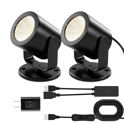 TAYSING LED Spotlight Indoor 5W USB Powered 360 Degree Rotating Mini Display Accent Light for Pictures Paintings Plants Shelves Cabinet Showcase, 2 Pack Neutral White 4000K - color: Neutral White