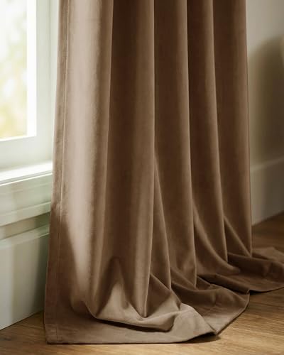 StangH Brown Velvet Curtains Blackout for Study Room, W52 x L108, 2 Panels - color: Brown, size: 52"W x 108"L (Pack of 2)