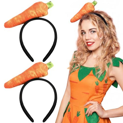 Knitgrip 2 Pcs Pickle Headband Funny Costume Accessories,Carrot | Carrot Hats for Adults Women, Halloween Party Dress Up, Novelty Headwear for Theme Events, Realistic Green Veggie Design - style: Carrot