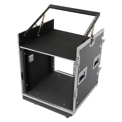14U PA DJ Rack/Road ATA Case, Network & Stereo Rack with Slant Mixer Tops, Heavy-Duty DJ Work Table Rolling Studio Equipment Cabinet, Amplifier Mixer Storage Stand for Pro Tour Grade, Live Sound - size: 14U