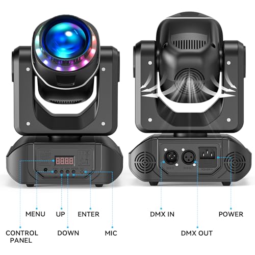 108W Moving Head Beam Light with Remote Control,18-Facet Prism DJ Lighting 10 Gobos 8 Colors DJ Lighting Spotlight by DMX and Sound Activated for Wedding,Parties,Bar,Live Show - color: 1-PACK