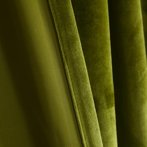 Roslynwood Luxury Soft Olive Velvet Curtains 63 inches Long Back Tab Thermal Insulated Blackout Window Drapes for Living Room/Bedroom/Dining Room, W52 x L63, 2 Panels - color: Olive, size: 52"W x 63"L (Pack of 2)