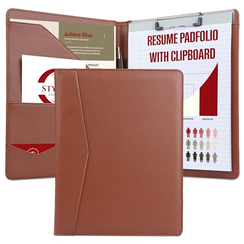 Padfolio Folder with Removable Clipboard | Tan (Brown) Color| Portfolio Organizer | Binder with Storage for Notebook, Notepad | Nursing Clipboard Folio | Vegan Leather - color: Tan, size: Padfolio w/ Clipboard (12.5" x 9.7" x 1")