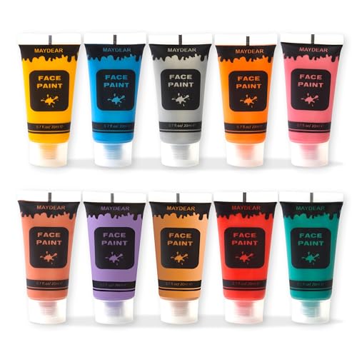 Maydear 10 Colors Face Body Paint Set, Safe Non-Toxic Liquid Paint for Adults and Children, Halloween, Cosplay - Pearl 0.7 FL OZ. Each - color: 10 Colors-Pearl