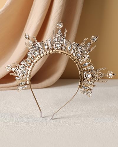 4 Pcs Goddess Costume Accessories Set, Golden Butterfly Crown Kit | Includes Necklace, Earrings and Waist Chain Accessories, Suitable for Halloween, Cosplay and Costume Parties