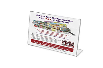 Marketing Holders 2 Pack Acrylic Sign Holder for 5" x 3" Printed Materials Clear Slant Back Plexiglass Countertop Side Load Graphic Image Display for Retail Stores Hotels Offices and Restaurants - size: 5"W x 3"H