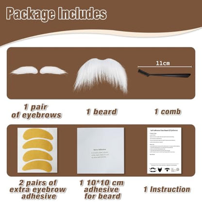 Honcloud DIY Self Adhesive Novelty Fake Mustache Facial Hair - color: White(eyebrows and Mustache)