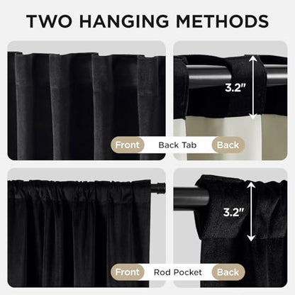 Joydeco 100% Blackout Curtains Velvet Black Out Curtain 72 Inch Drapes - color: Black, size: 42"W x 72"L (Pack of 2)