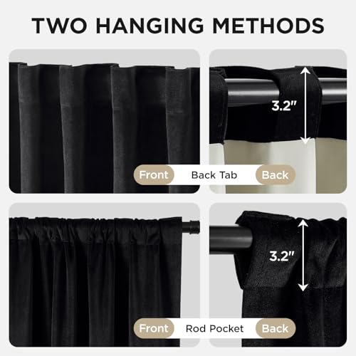 Joydeco 100% Blackout Curtains Velvet Black Out Curtain 90 Inch Drapes - color: Black, size: 42"W x 90"L (Pack of 2)