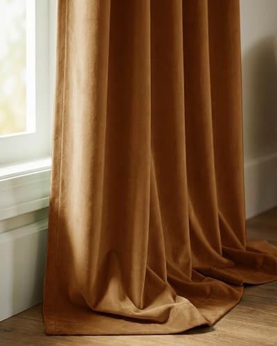 StangH Mustard Gold Velvet Curtains Back Tab Privacy, W52 x L96, 2 Panels - color: Mustard Gold, size: 52"W x 96"L (Pack of 2)