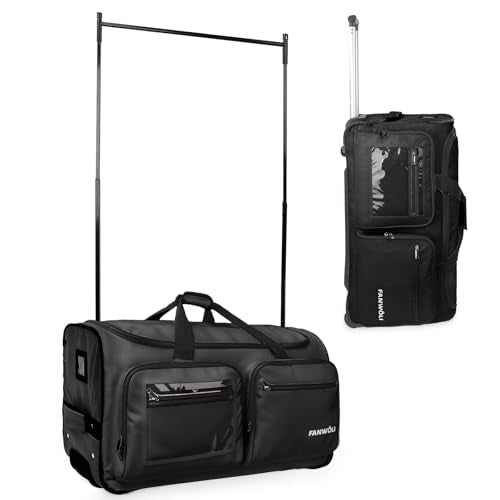 Fanwoli 23" Dance Bag with Garment Rack, Rolling Competition Duffel - color: Black