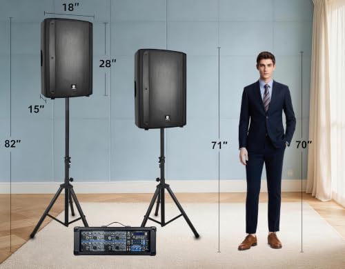 PRORECK Delta 158 2400W Bluetooth PA Speaker System with 8-Channel Powered Mixer, 2 15-Inch Passive Speakers, Stands, Reverb Effects, 15V Phantom Power. Perfect for DJs, Bands, Karaoke, Live Events. - size: 15"+8 channel mixer
