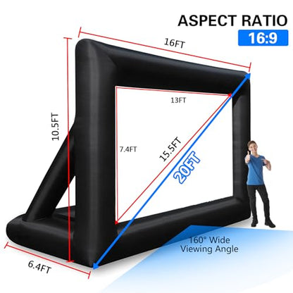 GZKYYLEGS 20 Feet Inflatable Projector Screen Outdoor Inflatable Movie Screen with Air Blower Storage Bag, Easy Set Up Blow Up Screen for Backyard Movie Night, Theme Parties, Celebrations