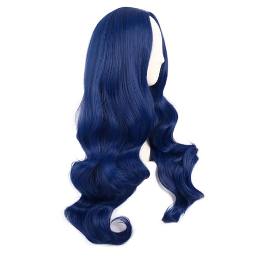 MapofBeauty 28 Inch Long Wavy Curly Side Bangs Party Hair Wig, Mixed Blue | Synthetic fiber, 70 cm Cosplay Wig, Fashion - color: Mixed Blue