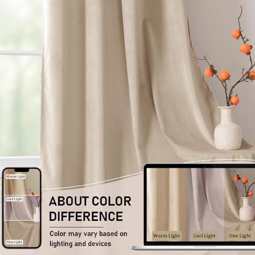 JIUZHEN Beige Velvet Blackout Curtains 84 Inch for Living Room/Bedroom - color: Beige, size: 42"W x 84"L (Pack of 2)