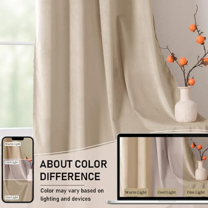 JIUZHEN Beige Velvet Blackout Curtains 84 Inch for Living Room/Bedroom - color: Beige, size: 42"W x 84"L (Pack of 2)