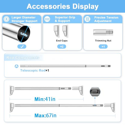 Extra Long Tension Curtain Rod, Silver, 41-67 Inch (4-5.6ft), Tension Rod - color: Silver, size: 41-67inch