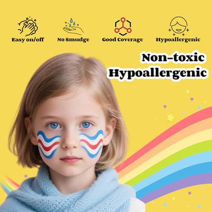 US Flag Red White Blue Face Paint (1oz) Non-Toxic, Water-Based for 4th of July Independence Day America’s Patriotic Parades, Joker Face Painting Makeup,Halloween Clown SFX Costume Cosplay Body Paint - color: Blue, white, and red flags-30g