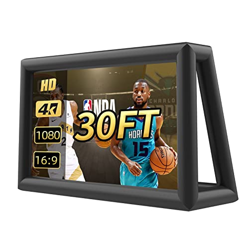 Inflatable Screen Outdoor 30ft with Air Blower, Extra Large Blow Up Projector Screen for Outside Movie Nights Home Theater Backyards Pool BBQ Party Fun, Supports Front and Rear Projection - size: 30FT