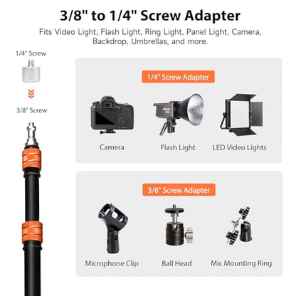 Extension Boom Arm, 21.2"-64" Adjustable Telescoping Arm for Light Stand | 360° Rotation & 135° Tilt, Rear Hook with Sandbag, Quick Lock Knobs and 1/4"-3/8" Screw for Flexible Studio Lighting - color: Orange