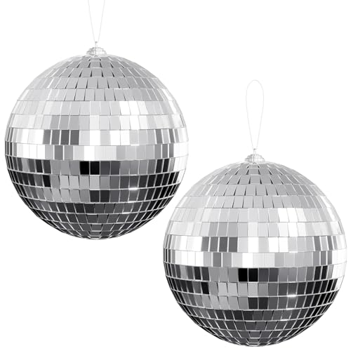 Youdepot Disco Ball 4 Inch 2-Pack, Silver Mirror Balls with Hanging Strings - size: 4 in