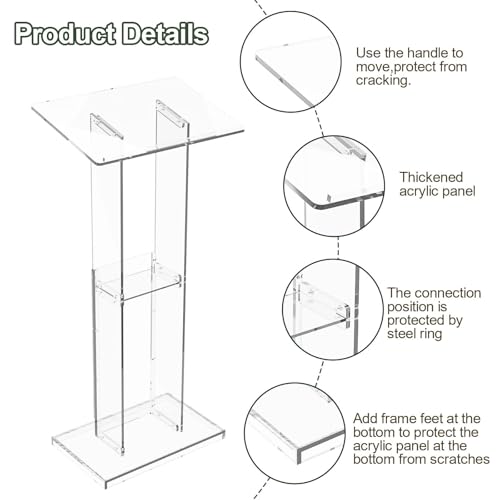 Dethan Acrylic Clear Lecterns Podium Stand, 50 Inch - Pulpits for Classrooms, Weddings, Churches, Conference, Speeches, Professional Presentation Podiums with Storage Shelf (Transparent) - size: 50 Inch