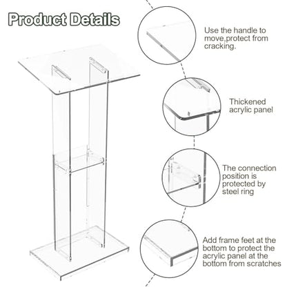 Dethan Acrylic Clear Lecterns Podium Stand, 50 Inch - Pulpits for Classrooms, Weddings, Churches, Conference, Speeches, Professional Presentation Podiums with Storage Shelf (Transparent) - size: 50 Inch