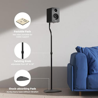 Anautin Universal Speaker Stands Pair, Satellite & Bookshelf Speaker Stands-28-38in Adjustable, Surround Sound Speaker Stand for Home Theater, Compatible to Sony/Bose/JBL/Sonos/Klipsch/Edifier/Polk